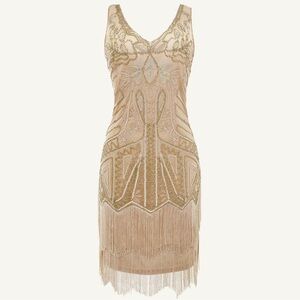 Babeyond Classic Paisley Art Deco Flapper Dress Sleeveless Beaded Sequins V-Neck